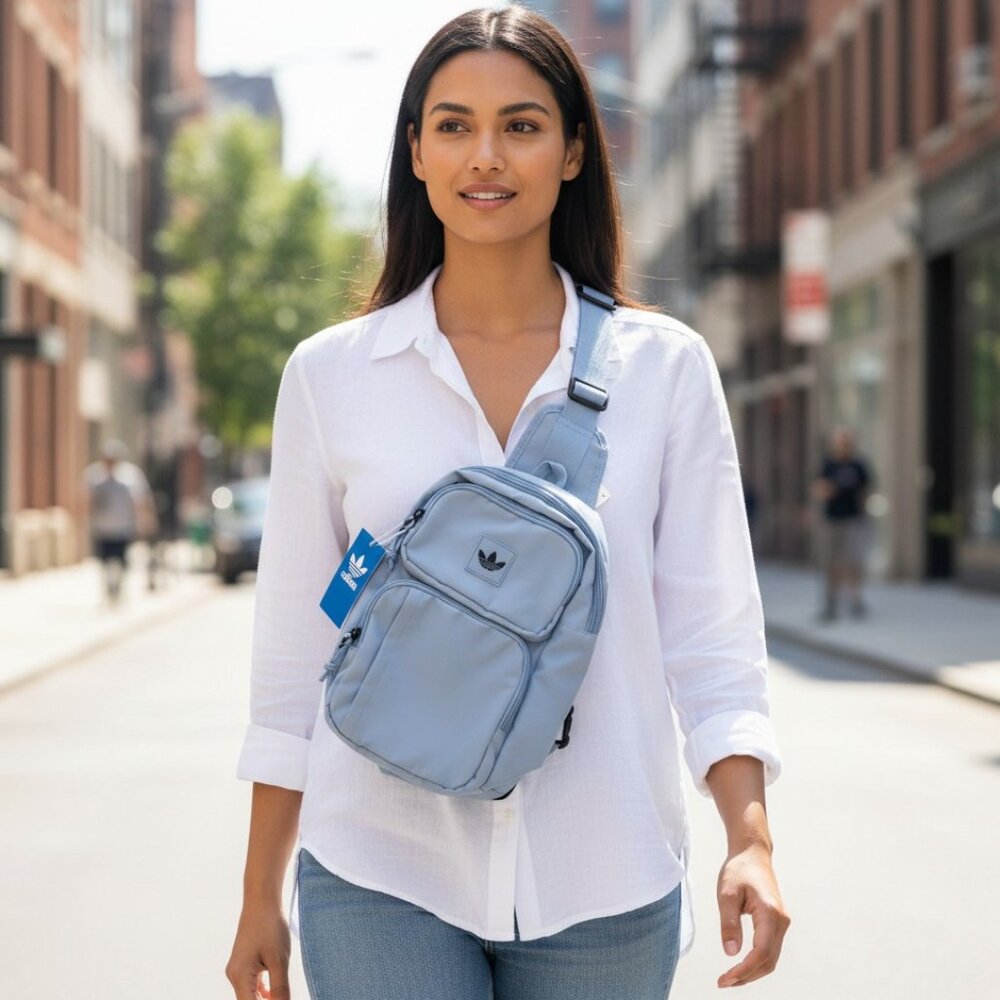 ADIDAS Utility Sling Bag Crossbody Purse Ash Blue Travel Athleisure Belt Street - Picture 12 of 12